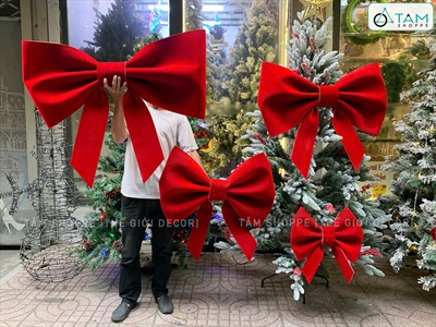 [Order 3 - 4 ngày] Nơ đỏ Bitis phun nhung 2 cánh - 2 lớp [Đứng form - Nhiều cỡ] PK-NO-08